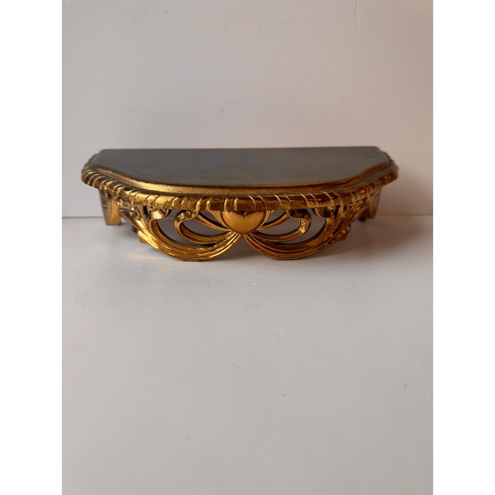 Vintage HOMCO 1989 3072 Gold Wall Shelf Ornate Hollywood Regency Heart Corbel